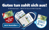Werbung: 'Gutes tun zahlt sich aus!', 12 Monate Abo mit 100 Euro für Sie und 100 Euro gespendet, Button 'Jetzt bestellen >>'