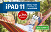 Mann entspannt in Hängematte und nutzt iPad 11 im Grünen. Angebot: Digitale Zeitung + iPad für 34,99 € im Monat.