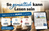 Text: So gemütlich kann Lesen sein. Komfort für nur 37,99 € mtl. genießen. 7 Tage digital + Wochenendausgabe gedruckt + Tablet gratis.